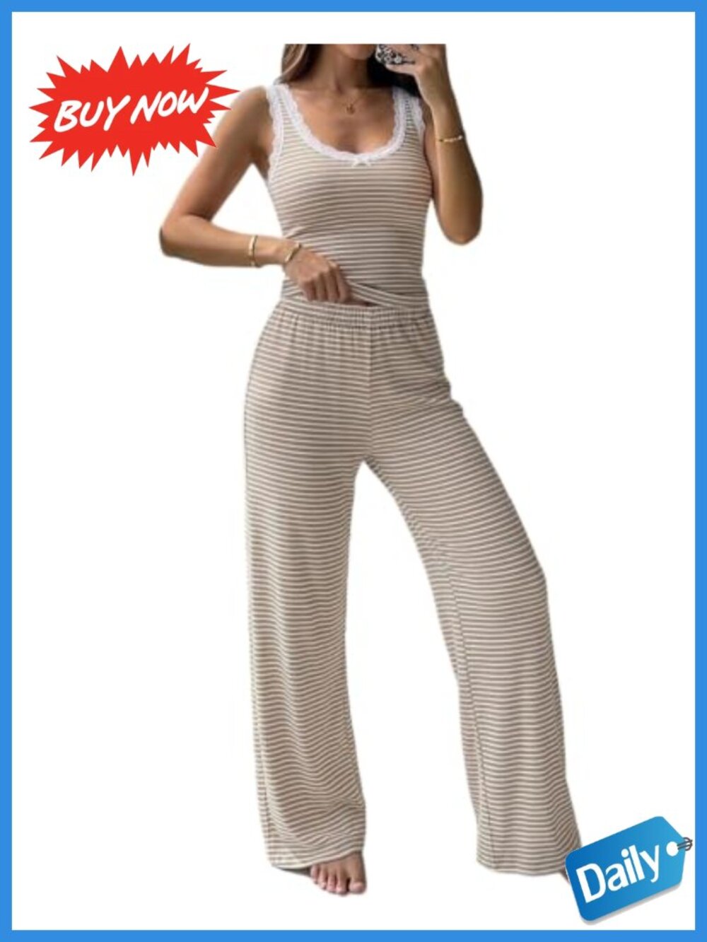 Women's Ribbed Knit Pajama Set Loungewear Wide Leg Pants Bowknot